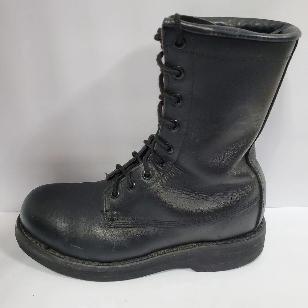 Addison Shoe Co. Military Combat Mens US 5R Black Leather Steel‎ Toe Ankle Boots